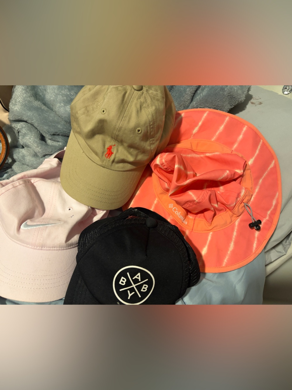 Columbia Kids Coral Orange Sun Hat with Chin Cord